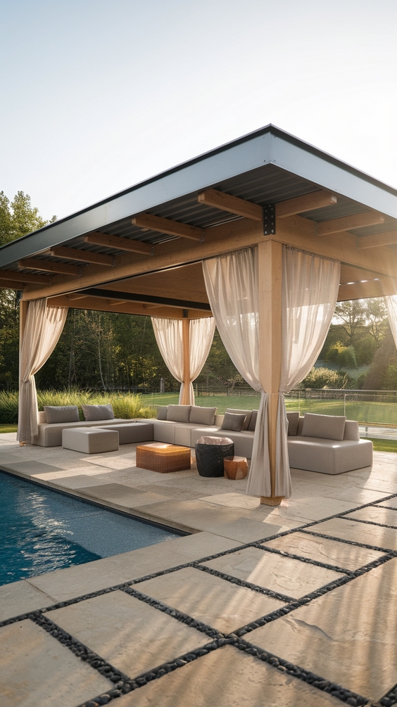 Pool Pavilion Ideas for Modern Outdoor Living with Kitchen, Bar & Fireplace Features