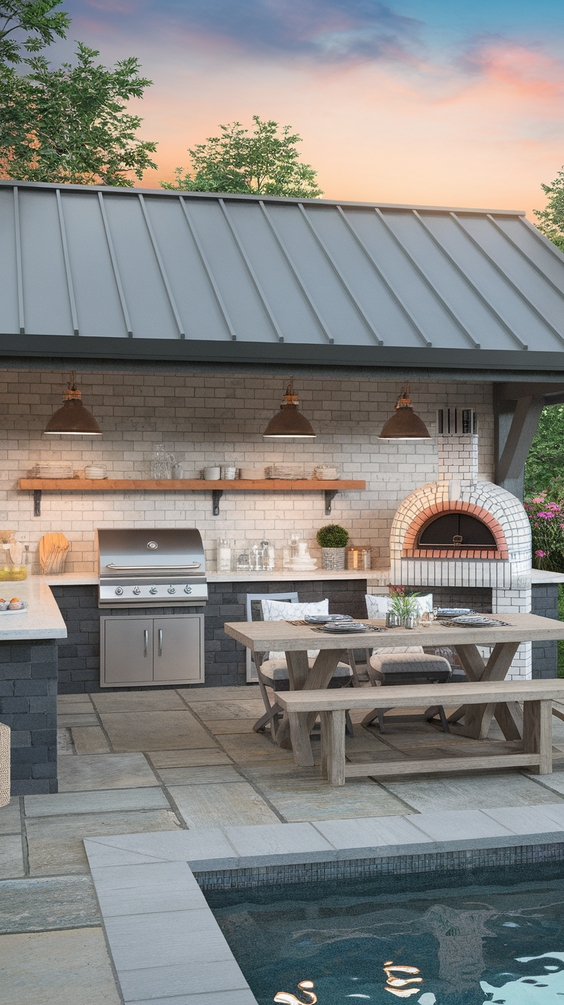 Pool Pavilion Ideas for Modern Outdoor Living with Kitchen, Bar & Fireplace Features