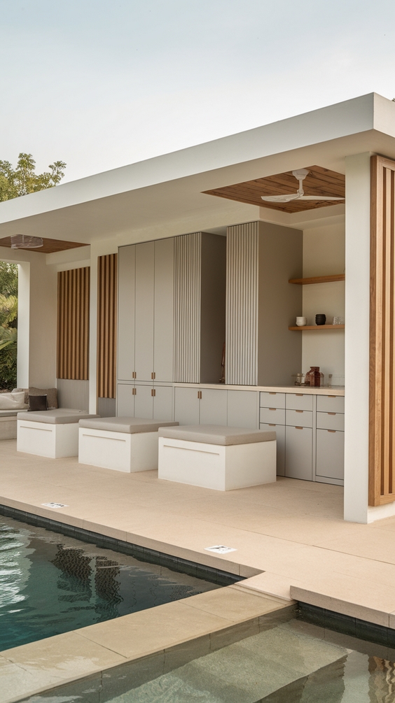 Pool Pavilion Ideas for Modern Outdoor Living with Kitchen, Bar & Fireplace Features