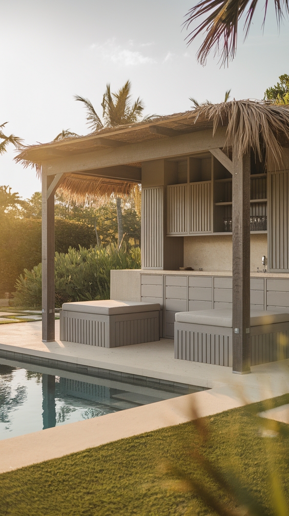 Pool Pavilion Ideas for Modern Outdoor Living with Kitchen, Bar & Fireplace Features