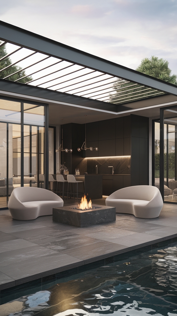 Pool Pavilion Ideas for Modern Outdoor Living with Kitchen, Bar & Fireplace Features