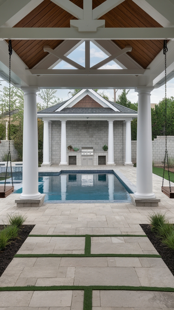 Pool Pavilion Ideas for Modern Outdoor Living with Kitchen, Bar & Fireplace Features