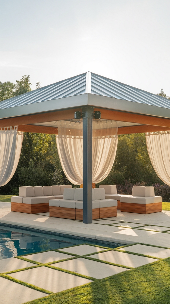 Pool Pavilion Ideas for Modern Outdoor Living with Kitchen, Bar & Fireplace Features