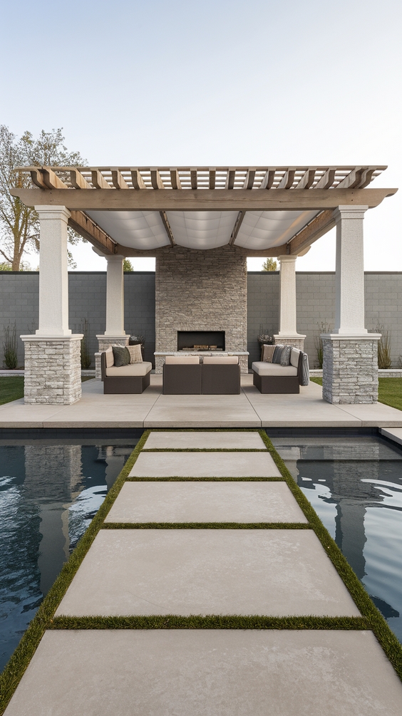 Pool Pavilion Ideas for Modern Outdoor Living with Kitchen, Bar & Fireplace Features