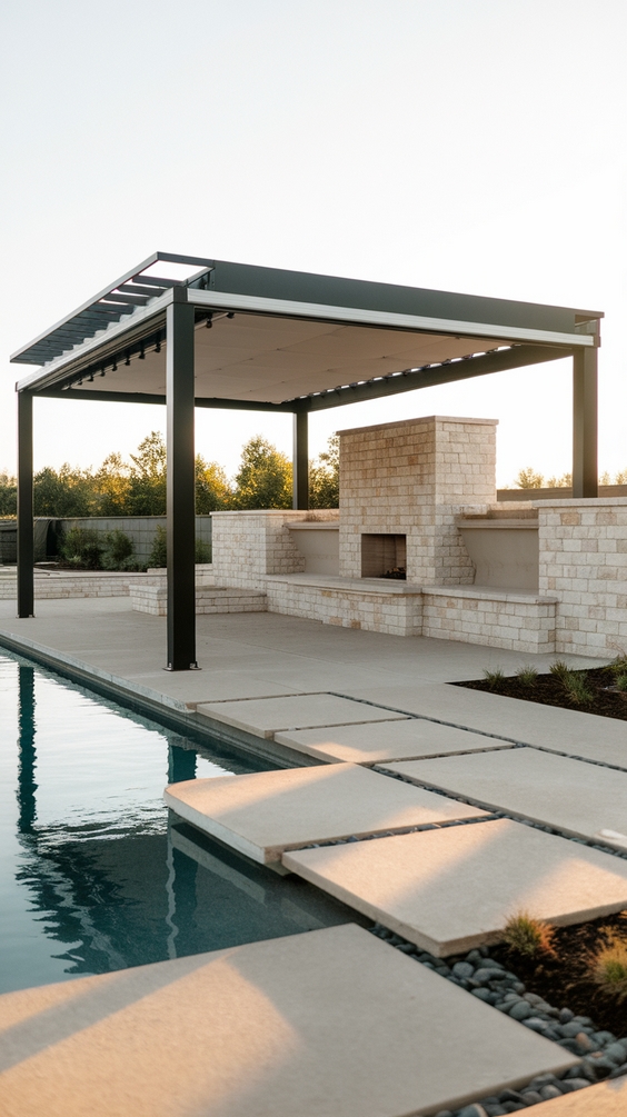 Pool Pavilion Ideas for Modern Outdoor Living with Kitchen, Bar & Fireplace Features