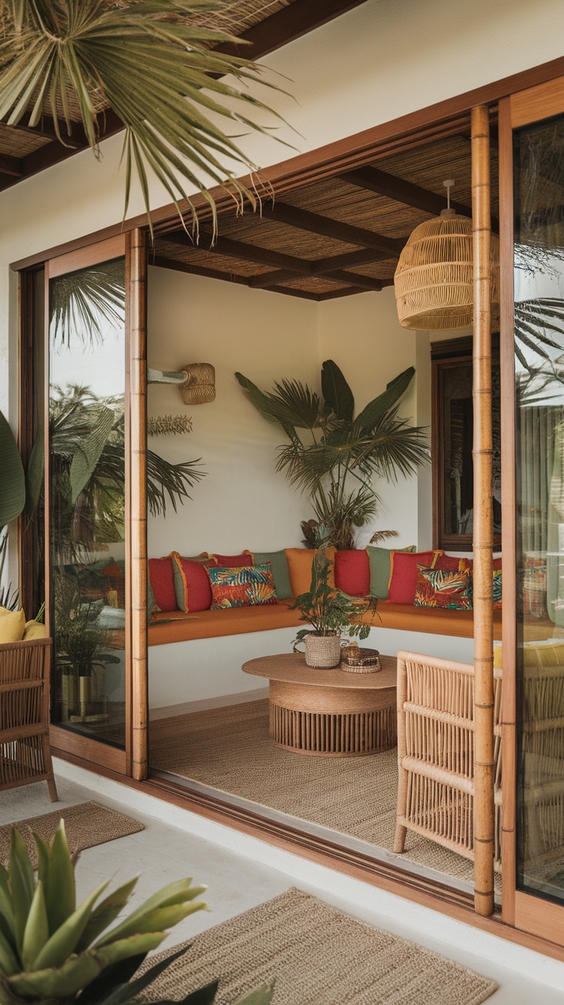 Indoor Outdoor Living Room Ideas with Sliding Doors, Glass Walls, Rugs & Modern Furniture