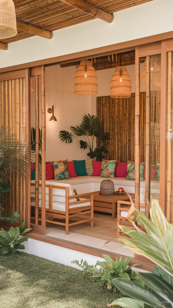 Indoor Outdoor Living Room Ideas with Sliding Doors, Glass Walls, Rugs & Modern Furniture