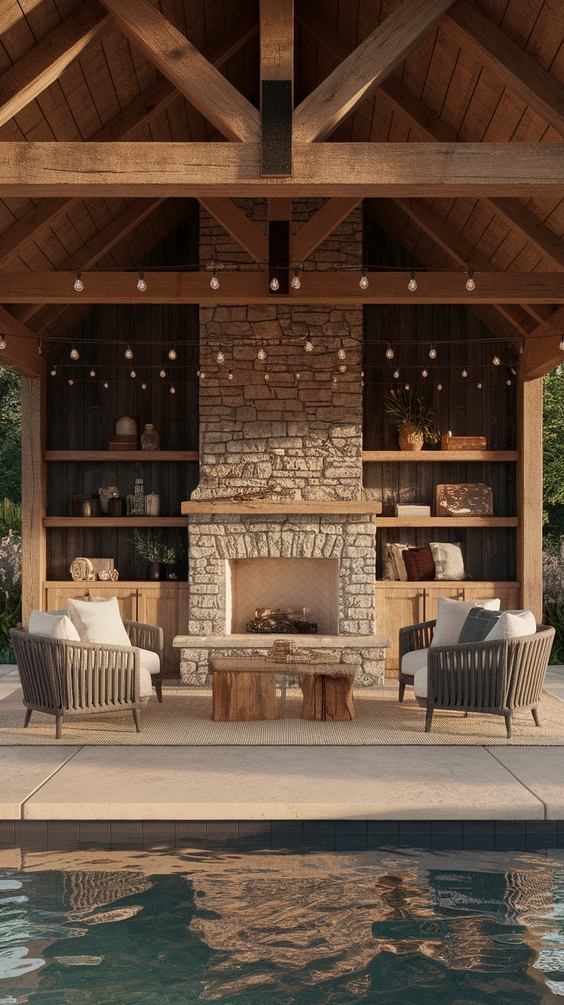 Pool Pavilion Ideas for Modern Outdoor Living with Kitchen, Bar & Fireplace Features
