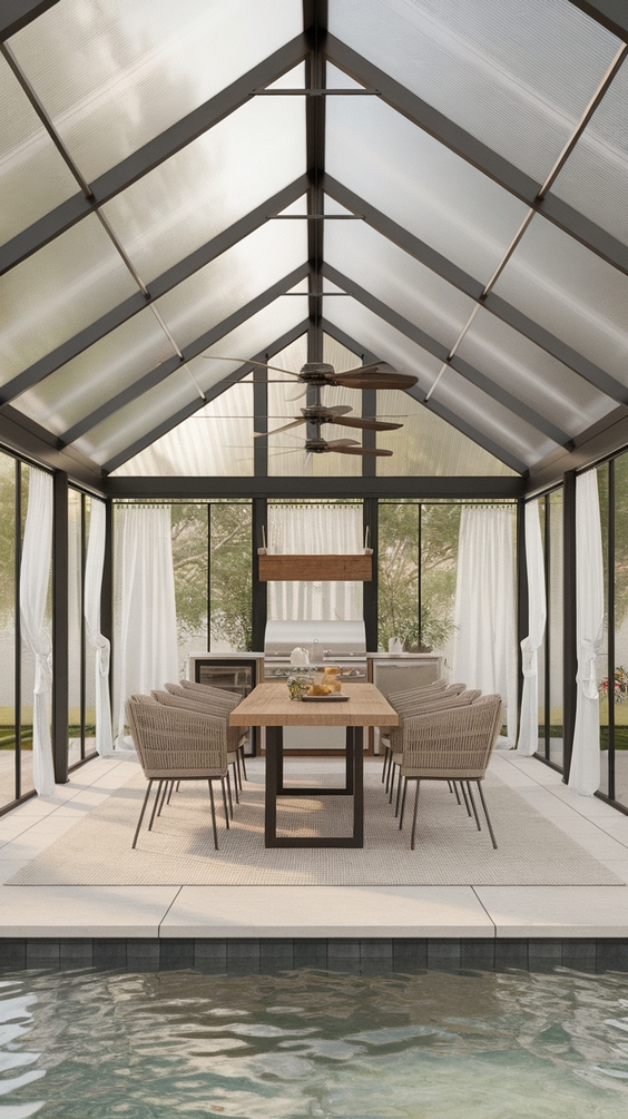 Pool Pavilion Ideas for Modern Outdoor Living with Kitchen, Bar & Fireplace Features