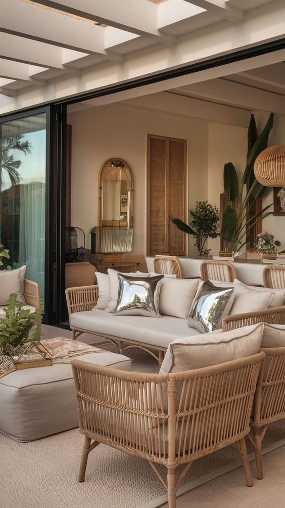 Indoor Outdoor Living Room Ideas with Sliding Doors, Glass Walls, Rugs & Modern Furniture