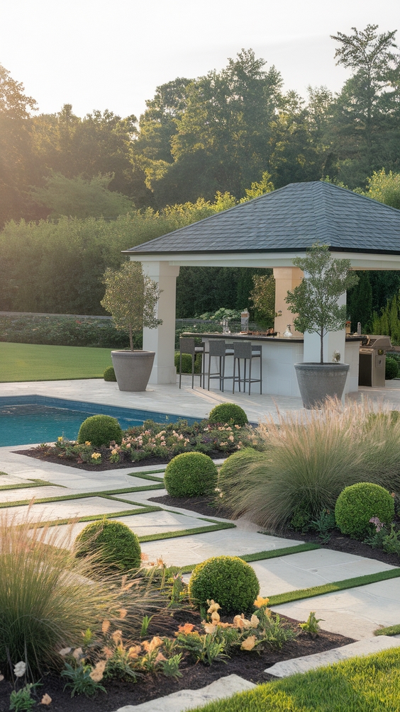 Pool Pavilion Ideas for Modern Outdoor Living with Kitchen, Bar & Fireplace Features