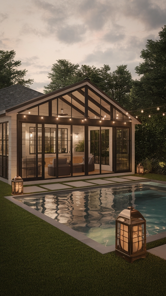 Pool Pavilion Ideas for Modern Outdoor Living with Kitchen, Bar & Fireplace Features