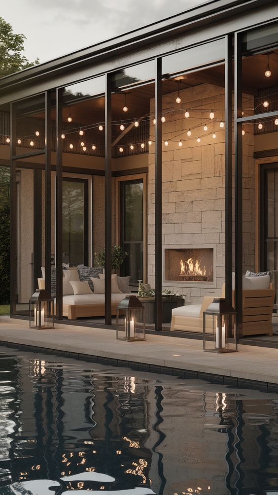Pool Pavilion Ideas for Modern Outdoor Living with Kitchen, Bar & Fireplace Features
