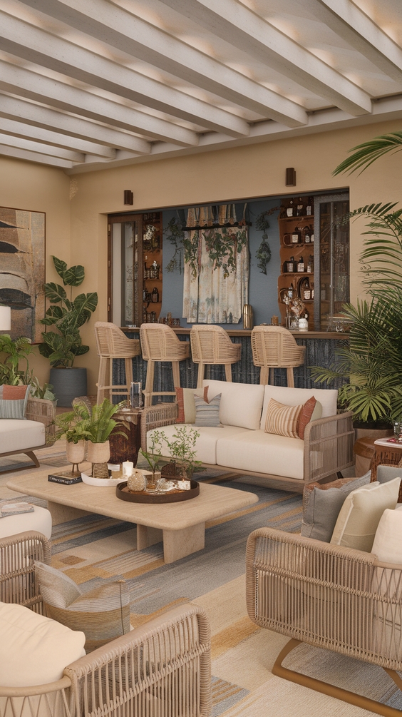 Indoor Outdoor Living Room Ideas with Sliding Doors, Glass Walls, Rugs & Modern Furniture