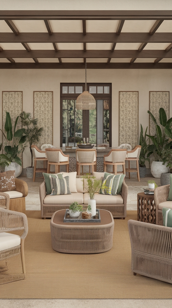 Indoor Outdoor Living Room Ideas with Sliding Doors, Glass Walls, Rugs & Modern Furniture